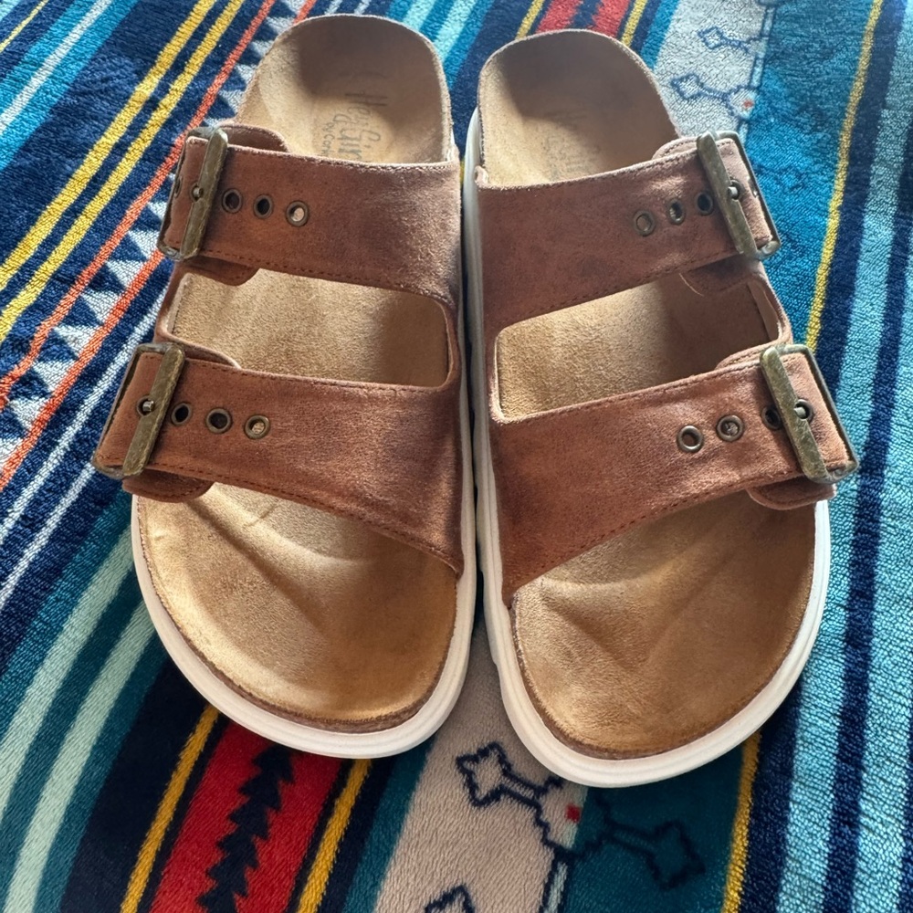 Brown Suede Sandals with Buckles